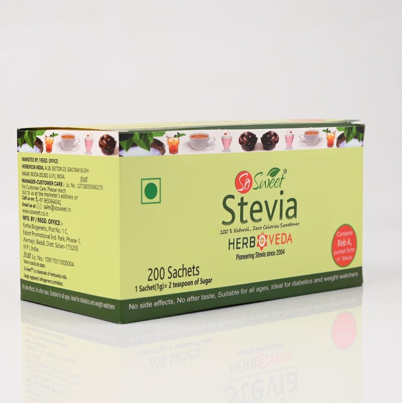 So Sweet Stevia Sugar-Free Sachets - 100% Natural, Zero-Calorie Sweetener, 200 Sachets, Diabetic Safe, Perfect for Sweetening Beverages, Baking, and Cooking, Ideal for Healthy Living - Image 2