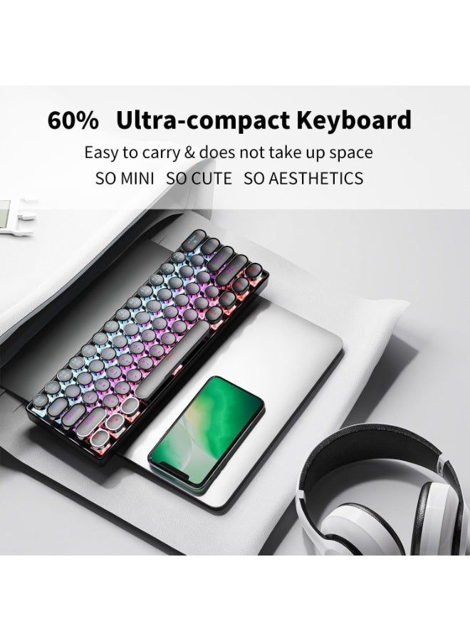 Eweadn لوحة مفاتيح ميكانيكية لاسلكية G61، تصميم آلة كاتبة صغيرة 60% | بلوتوث، 2.4 جيجاهرتز، USB-C | إضاءة خلفية بألوان قوس قزح، مفاتيح حمراء، خاصية منع التداخل، لوحة مفاتيح أنيقة وجذابة - Image 3