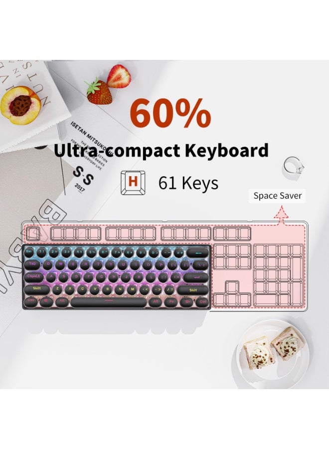 Eweadn لوحة مفاتيح ميكانيكية لاسلكية G61، تصميم آلة كاتبة صغيرة 60% | بلوتوث، 2.4 جيجاهرتز، USB-C | إضاءة خلفية بألوان قوس قزح، مفاتيح حمراء، خاصية منع التداخل، لوحة مفاتيح أنيقة وجذابة - Image 4