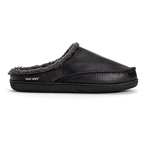 MUK LUKS Men's Faux Leather Clog Slipper, Black, 12-13 - Image 3