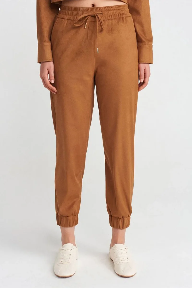 Dilvin Camel Brown DILVIN Faux Suede Jogger Pants for Women | Best Price UAE