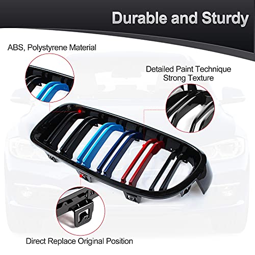 ATPOEN F32 Grille Grill for BMW 4 Series M4 F80 F82 F83 F32 F33 F36 430i 428i 435i 440i 2014 2015 2016 2017 2018 2019 2020 ATPOEN Front Grill Kidney Bumper Double Slats, 2Pcs (M-Color) - Image 2