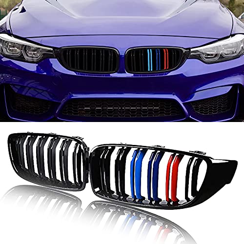 ATPOEN F32 Grille Grill for BMW 4 Series M4 F80 F82 F83 F32 F33 F36 430i 428i 435i 440i 2014 2015 2016 2017 2018 2019 2020 ATPOEN Front Grill Kidney Bumper Double Slats, 2Pcs (M-Color) - Image 1