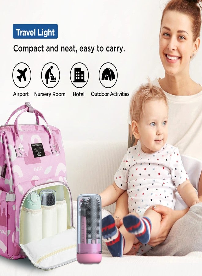 YOTIME Baby Bottle Brush, Travel Bottle Cleaner Kit with Extendable Silicone Bottle Brush, Nipple Cleaner Brush, Straw Brush, Soap Dispenser, Dust Cap and Stand, Pink - Image 5