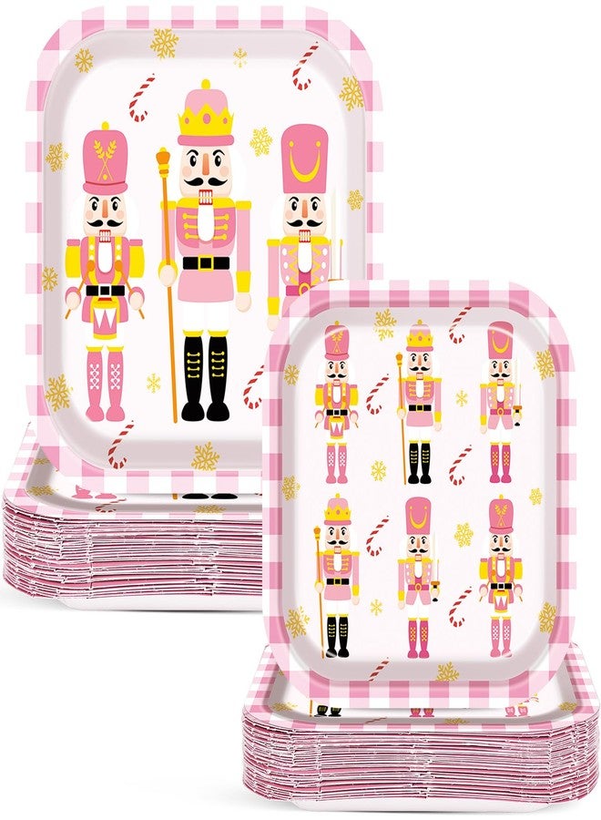 Oitnlaughter 50Pcs Christmas Nutcracker Party Supplies Nutcracker Christmas Paper Plates Pink Plaid Disposable Dinner Dessert Plates Soldier Tableware Set for Xmas Winter Holiday Family Gatherings Birthday Decor - Image 1