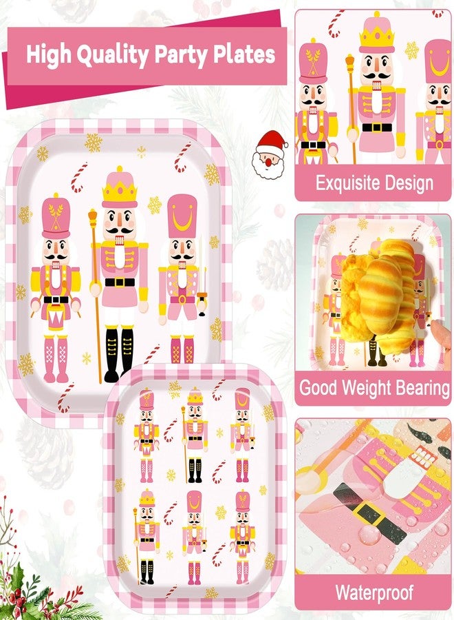 Oitnlaughter 50Pcs Christmas Nutcracker Party Supplies Nutcracker Christmas Paper Plates Pink Plaid Disposable Dinner Dessert Plates Soldier Tableware Set for Xmas Winter Holiday Family Gatherings Birthday Decor - Image 3