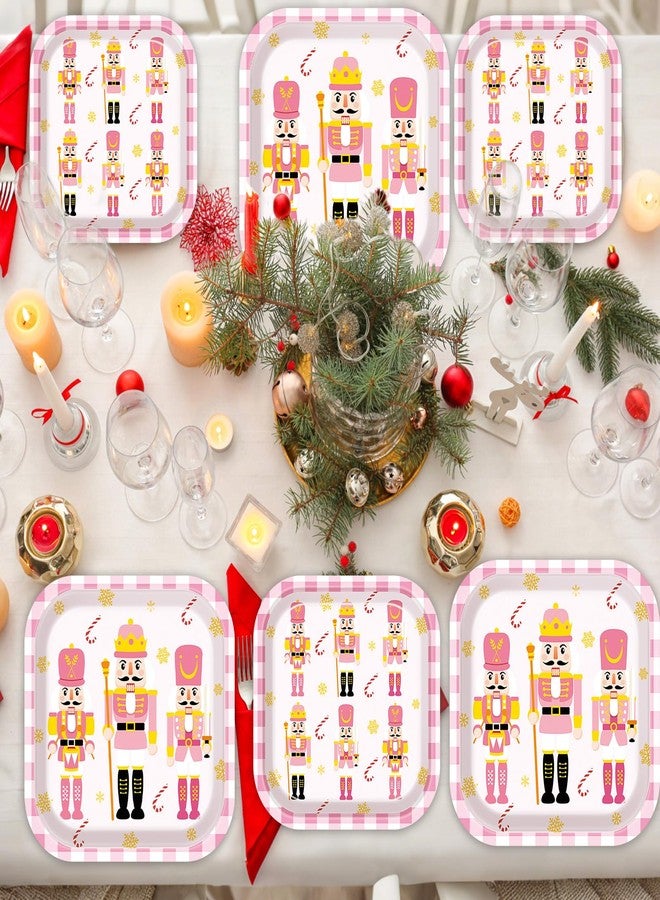 Oitnlaughter 50Pcs Christmas Nutcracker Party Supplies Nutcracker Christmas Paper Plates Pink Plaid Disposable Dinner Dessert Plates Soldier Tableware Set for Xmas Winter Holiday Family Gatherings Birthday Decor - Image 4