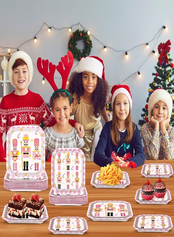 Oitnlaughter 50Pcs Christmas Nutcracker Party Supplies Nutcracker Christmas Paper Plates Pink Plaid Disposable Dinner Dessert Plates Soldier Tableware Set for Xmas Winter Holiday Family Gatherings Birthday Decor - Image 5