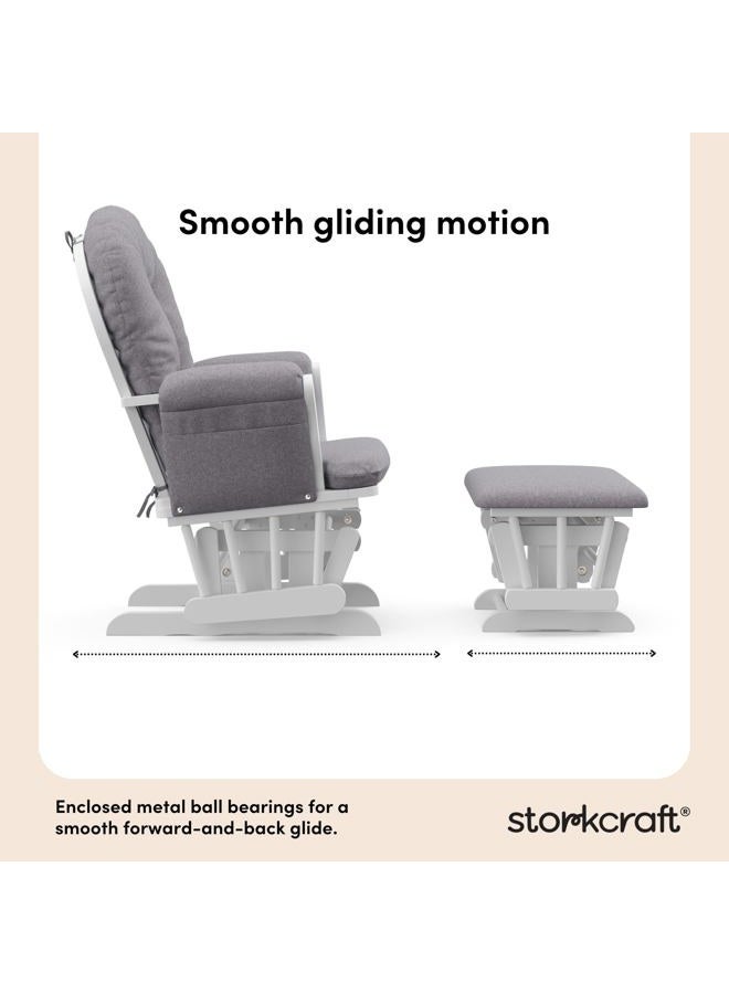 Storkcraft Premium Hoop Glider and Ottoman (White Base, Gray Swirl Cushion) – Padded Cushions with Storage Pocket, Smooth Rocking Motion, Easy to Assemble, Solid Hardwood Base - Image 3