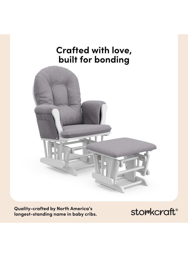 Storkcraft Premium Hoop Glider and Ottoman (White Base, Gray Swirl Cushion) – Padded Cushions with Storage Pocket, Smooth Rocking Motion, Easy to Assemble, Solid Hardwood Base - Image 2