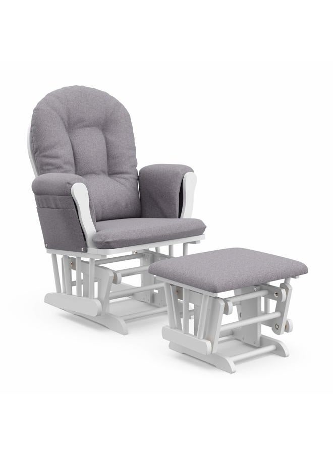 Storkcraft Premium Hoop Glider and Ottoman (White Base, Gray Swirl Cushion) – Padded Cushions with Storage Pocket, Smooth Rocking Motion, Easy to Assemble, Solid Hardwood Base - Image 1