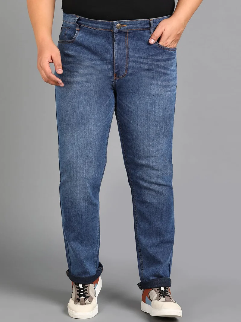 أوربانو فاشن Urbano Plus Men's Blue Regular Fit Washed Jeans Stretchable