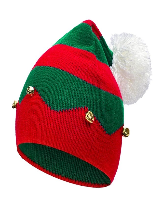 Bnikion Christmas Elf Knitted Hat for Kids Xmas Beanie Knit Hats Children 1 to 6 Years Baby Winter Warm Christmas Halloween Striped Hair Ball Kid Sata Claus Xmas Holiday Hats New Year Party Supplies - Image 1