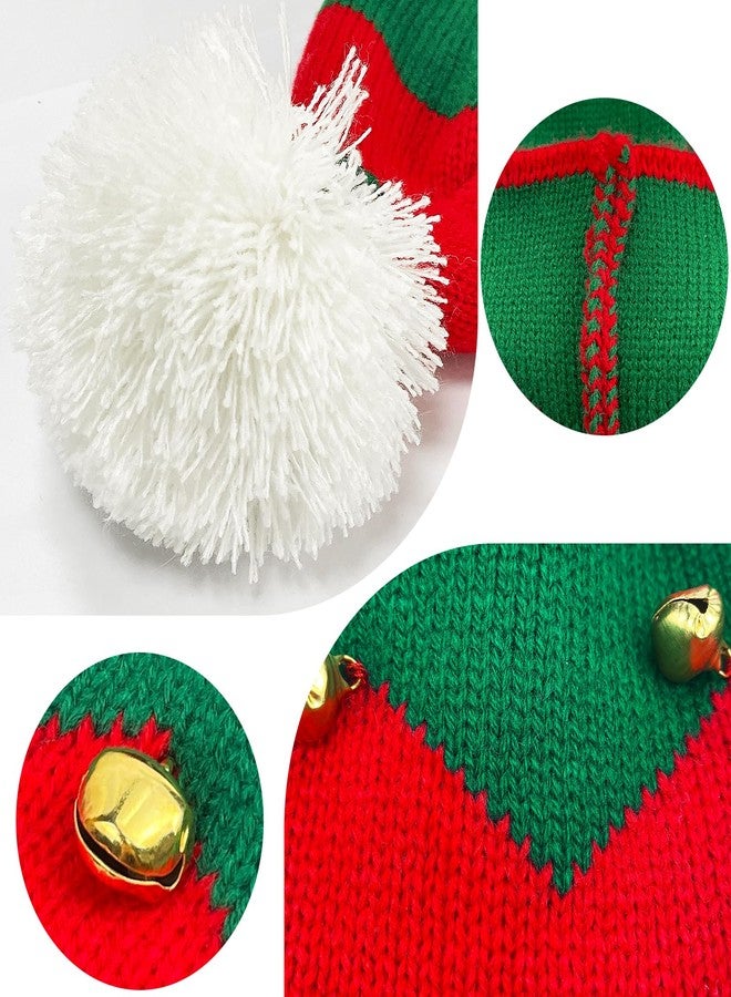 Bnikion Christmas Elf Knitted Hat for Kids Xmas Beanie Knit Hats Children 1 to 6 Years Baby Winter Warm Christmas Halloween Striped Hair Ball Kid Sata Claus Xmas Holiday Hats New Year Party Supplies - Image 4