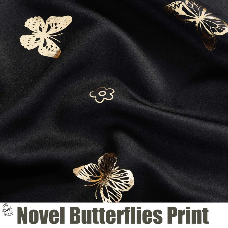 Jubilantex Butterfly Blackout Curtains 2 Panels for Kids Bedroom Black Gold Foil Print Floral Drapery 100% Room Darkening for Halloween Grommet Top  54"" Long - Image 3