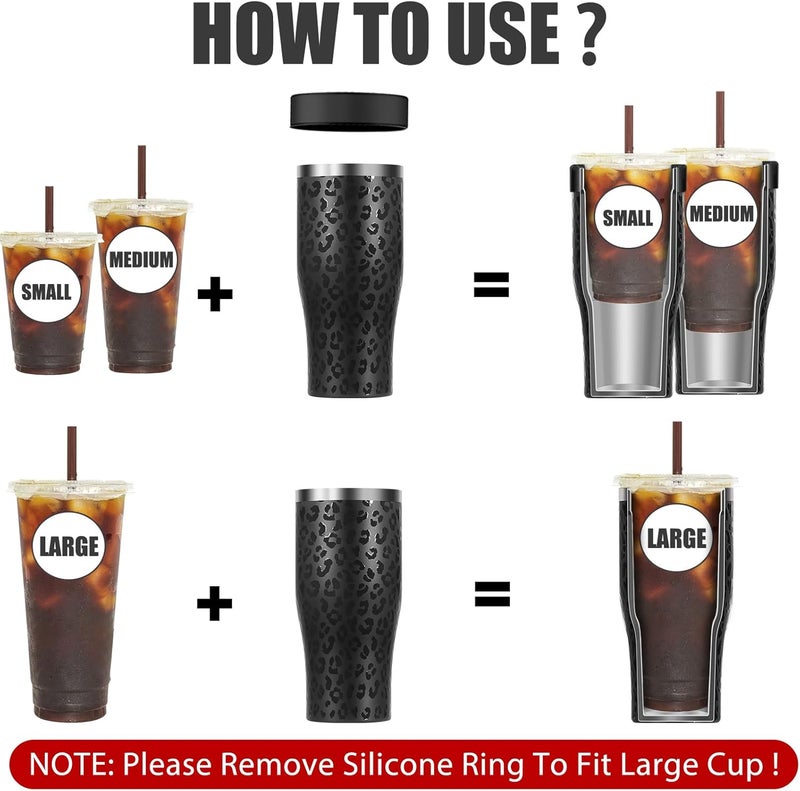 Niceyos Universal Iced Coffee Sleeve - Upgraded Double Wall Reusable Stainless Steel Holder Sleeves Insulator for Cold Drinks Fits Starbucks Dunkin Donuts McDonalds Small Medium Large Cup (Black Leopard) - Image 2