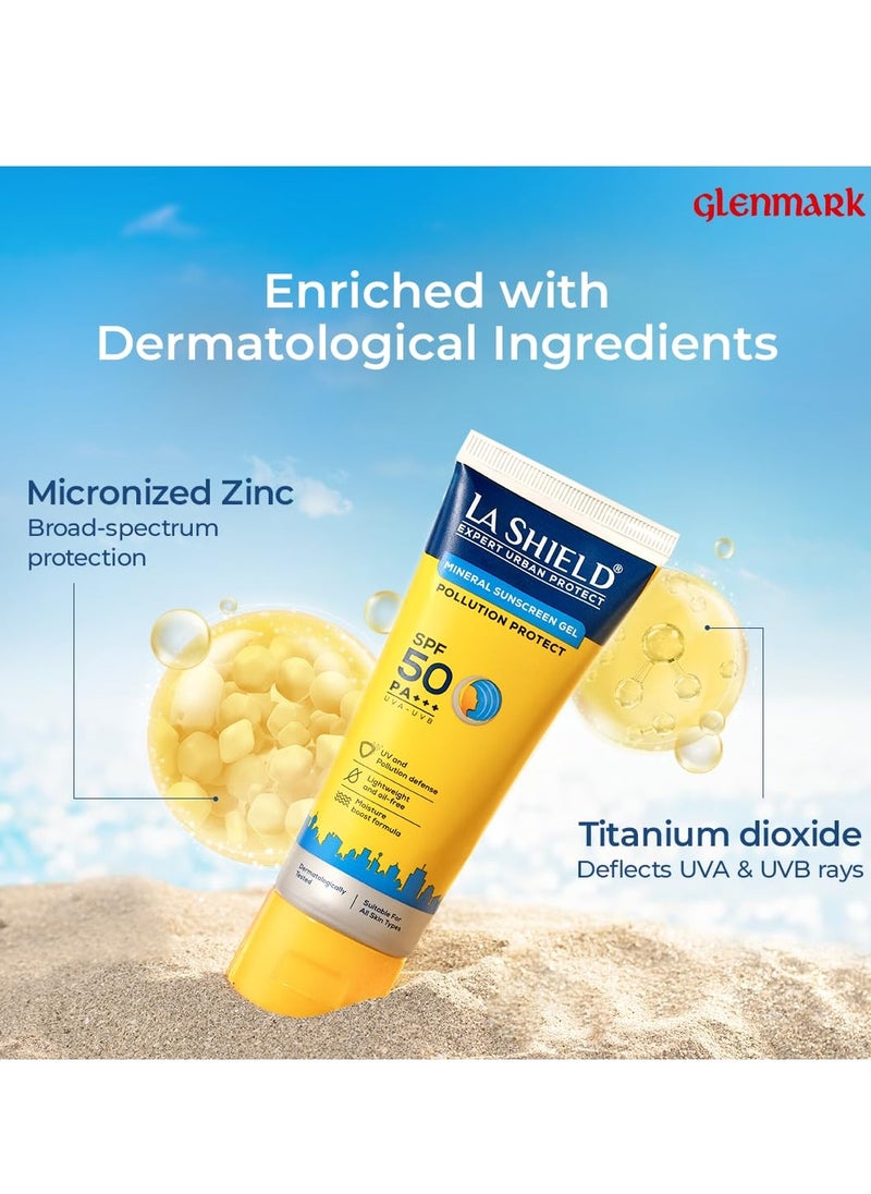 La Shield - La Shield Pollution Protect SPF 50 Mineral Sunscreen Gel | PA+++ | Lightweight & Oil free | Moisture boost formula | Water resistant| All Skin types |Dermatologist Tested | 50g - Image 1