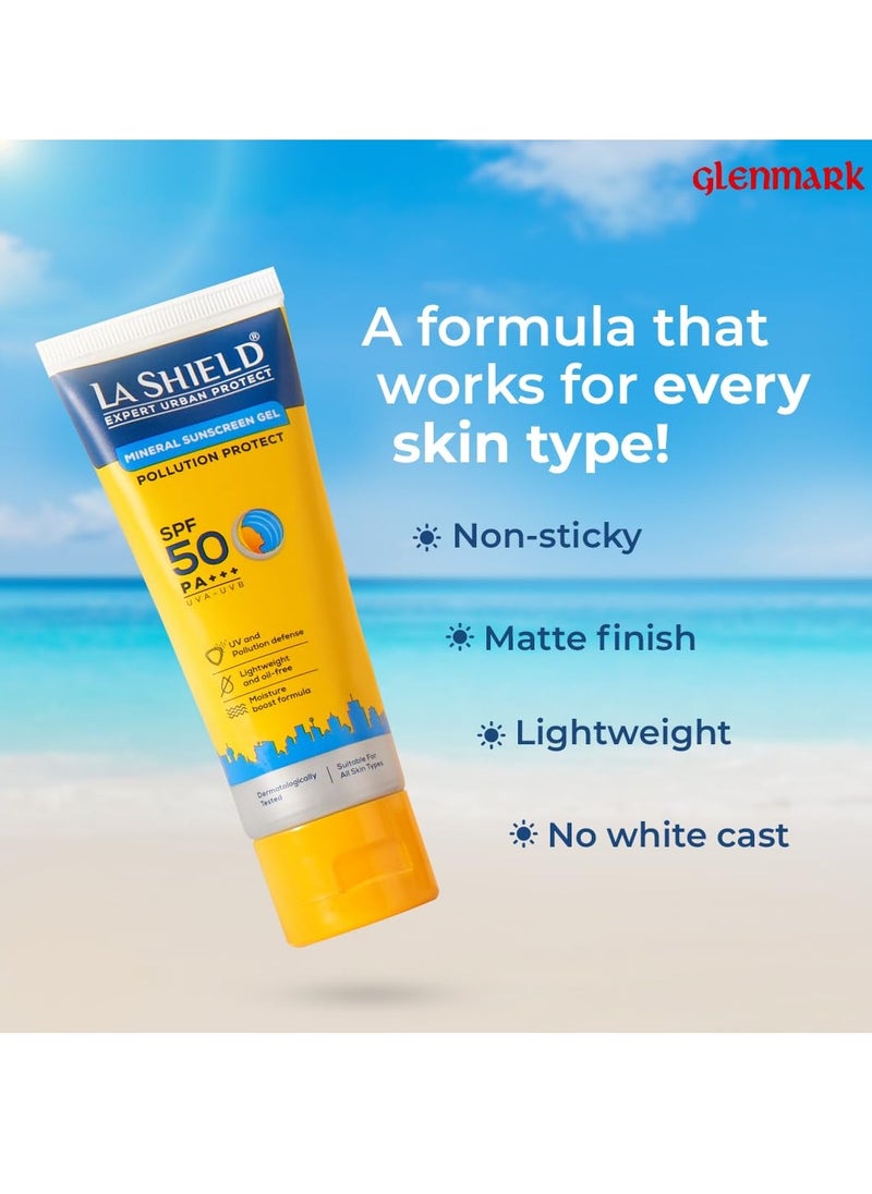 La Shield - La Shield Pollution Protect SPF 50 Mineral Sunscreen Gel | PA+++ | Lightweight & Oil free | Moisture boost formula | Water resistant| All Skin types |Dermatologist Tested | 50g - Image 1