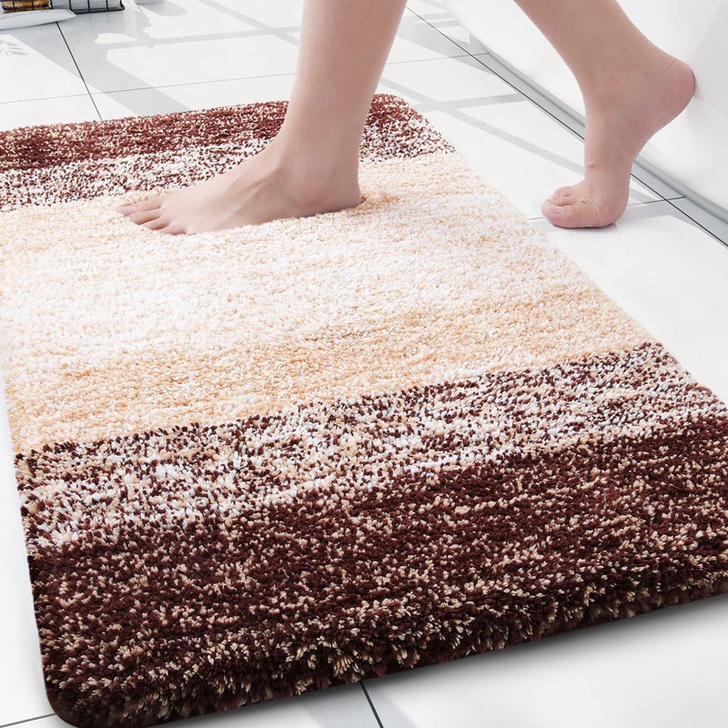 Arotive Microfiber Bathroom Rugs, Shaggy Soft and Absorbent Bath Rug, Non-Slip, Thick Plush Machine Washable Dry Bath Mats for Bathroom, Tub and Shower, 24x16, Brown, Rectangular - Image 1