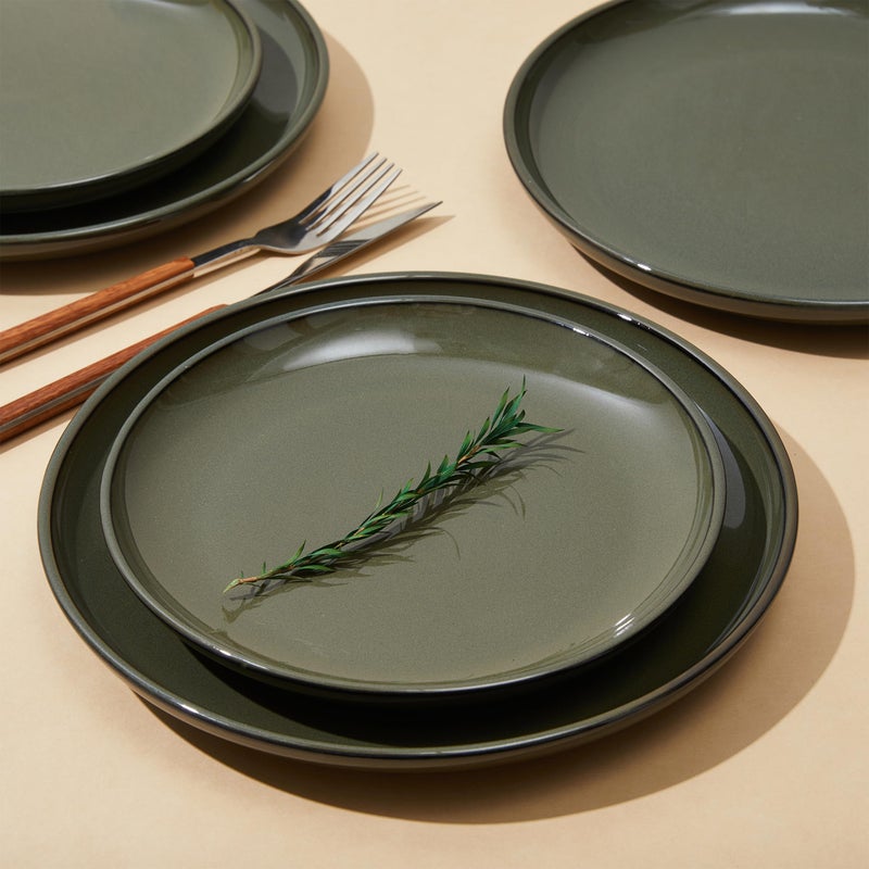 Pokini Santorini Mist Terracotta Reactive Glaze Plates and Bowls Sets, Stoneware Dinnerware Sets, Microwave and Dishwasher Safe Ceramic Dish Set Service for 4, Blackish Green - Image 5