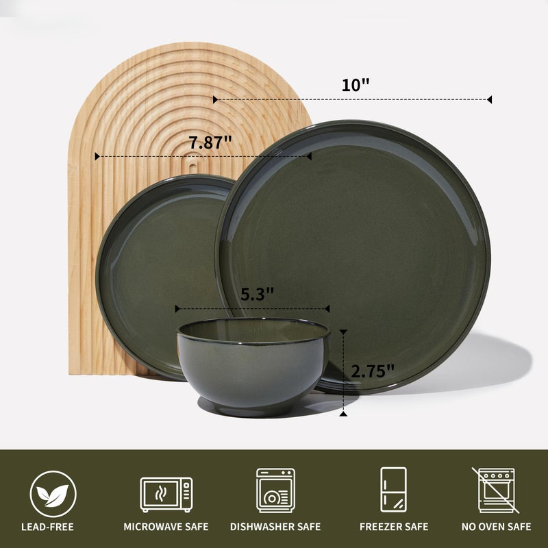 Pokini Santorini Mist Terracotta Reactive Glaze Plates and Bowls Sets, Stoneware Dinnerware Sets, Microwave and Dishwasher Safe Ceramic Dish Set Service for 4, Blackish Green - Image 2