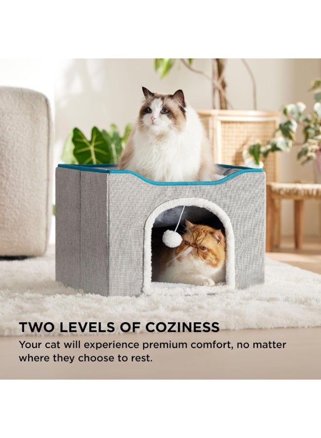 XiuWoo Large Indoor Cat Beds, Foldable Kitten House, Cat Cave, Small Aminal Hideawa, Condo Cat Cube for Pet Cube with Fluffy Ball Hanging - Image 2
