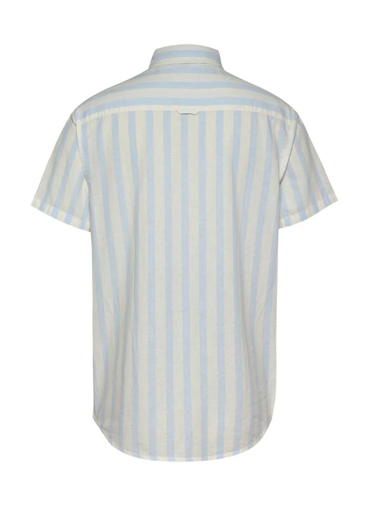 TOMMY JEANS Regular Fit Linen Blend Stripe Short Sleeve Shirt