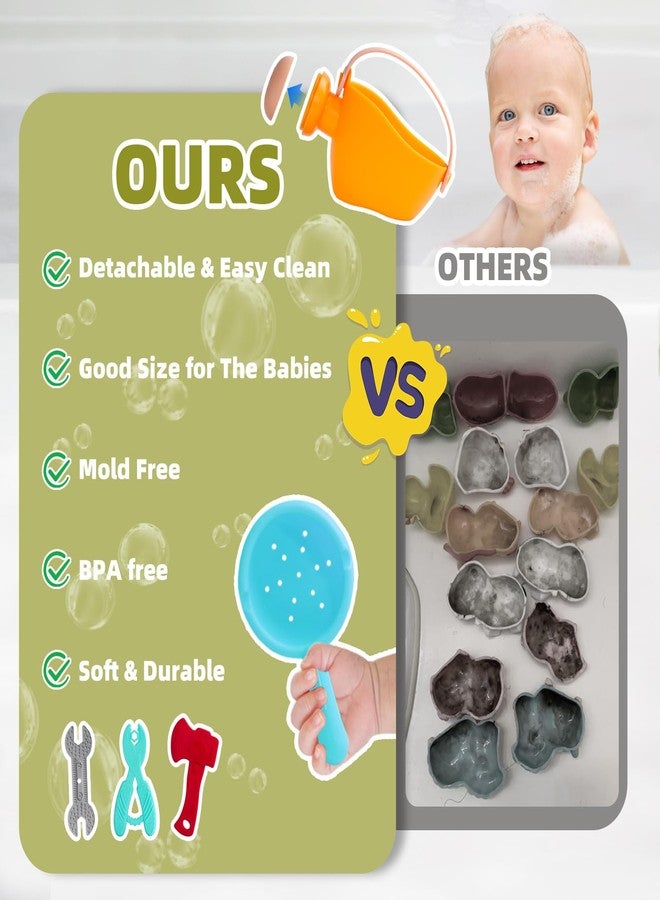 Fajiabao Tools Baby Bath Toys for Kids Ages 1-3 10PCS Toddler Bath Toys Mold Free Baby Gift for 6-12-18 Months Soft-Textured Sensory Teething Toys with Watering Can & Spoon in Bathtub Pool Watertable - Image 5