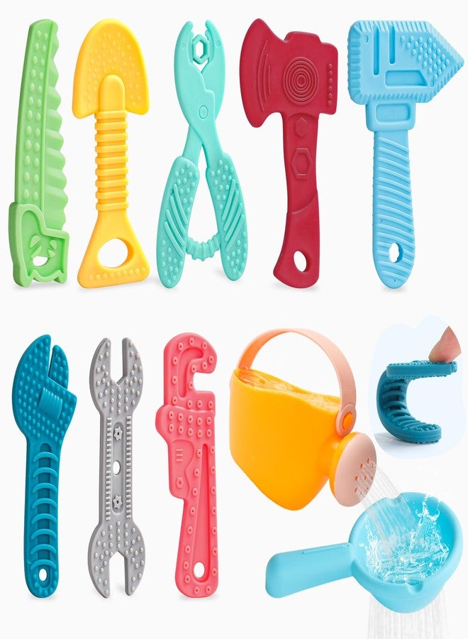 Fajiabao Tools Baby Bath Toys for Kids Ages 1-3 10PCS Toddler Bath Toys Mold Free Baby Gift for 6-12-18 Months Soft-Textured Sensory Teething Toys with Watering Can & Spoon in Bathtub Pool Watertable - Image 1