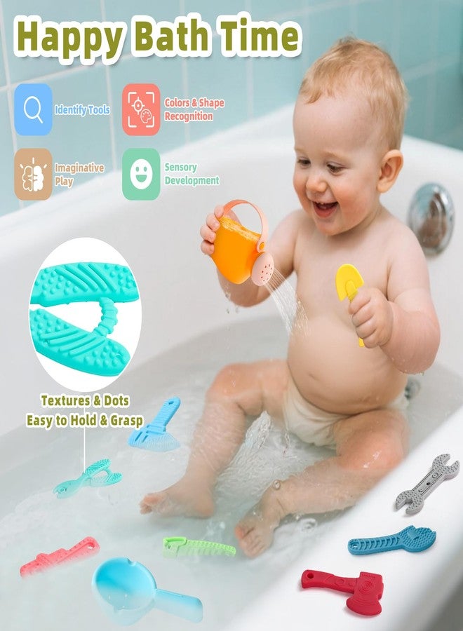 Fajiabao Tools Baby Bath Toys for Kids Ages 1-3 10PCS Toddler Bath Toys Mold Free Baby Gift for 6-12-18 Months Soft-Textured Sensory Teething Toys with Watering Can & Spoon in Bathtub Pool Watertable - Image 2
