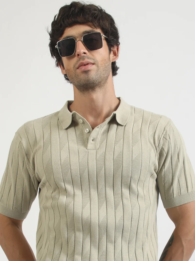 مانياك Maniac Mens Textured Polo Neck Half Sleeve Biscuit Cotton Polo Tshirt