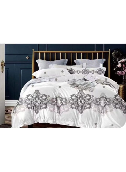 King Size Duvet Cover Set 100% Egyptian Cotton Modern Style Fitted Bedsheet Set 360 Elastic Easy Care 400 Thread Count Bedding Set With 4 Matching Pillowcases 220x240 cm