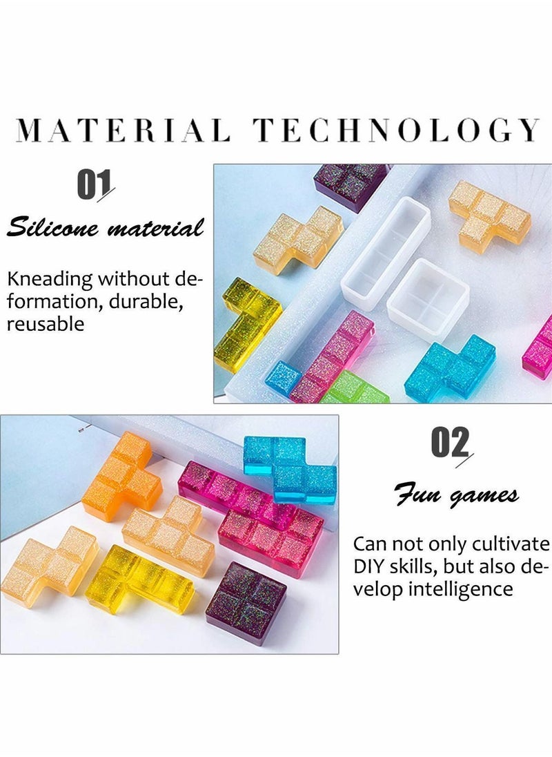 Y&D - Large Rolling Tray Molds, Epoxy Silicone Resin Molds with 8 Pieces Tetris for Making Rectangular Cubes DIY Cube Keychians Jewelry Holder, Home Decoration, Serving Board - Image 1