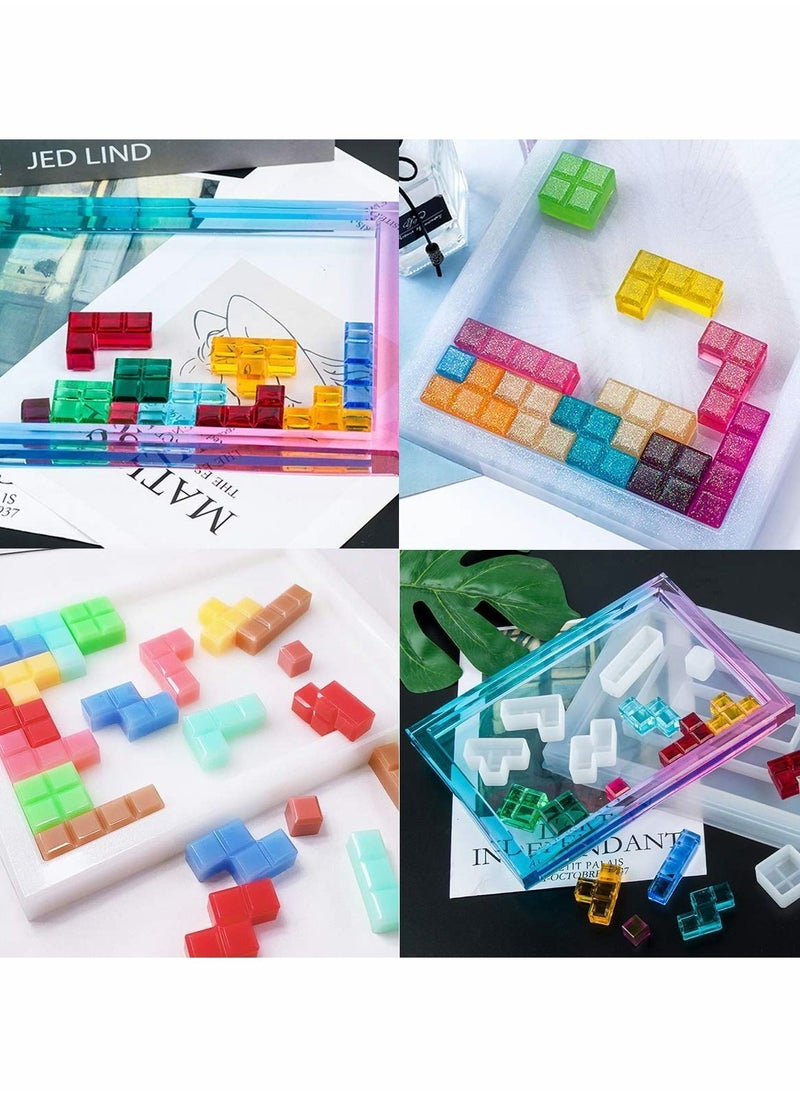Y&D - Large Rolling Tray Molds, Epoxy Silicone Resin Molds with 8 Pieces Tetris for Making Rectangular Cubes DIY Cube Keychians Jewelry Holder, Home Decoration, Serving Board - Image 1