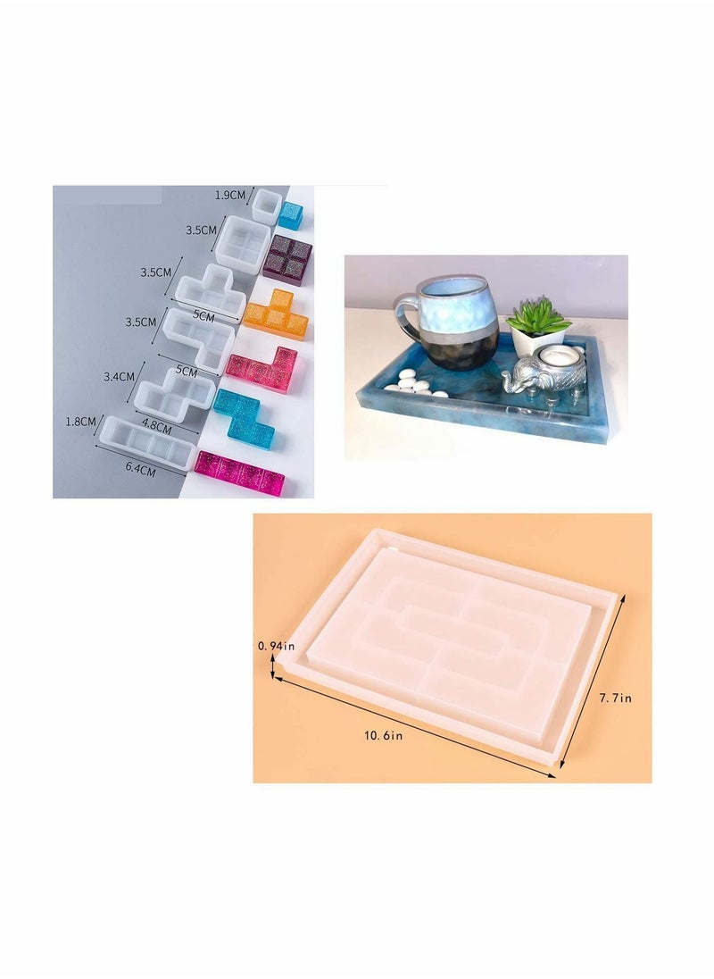 Y&D - Large Rolling Tray Molds, Epoxy Silicone Resin Molds with 8 Pieces Tetris for Making Rectangular Cubes DIY Cube Keychians Jewelry Holder, Home Decoration, Serving Board - Image 1