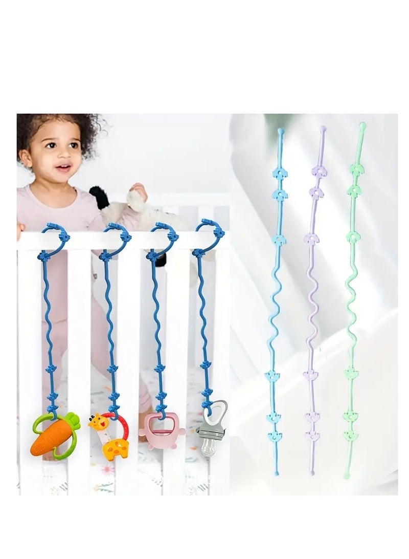 Little tots Adjustable & Stretchable Silicone Soothing Item and Teether Holder - 3pcs Set, Secure Toy Straps for High Chairs, Cribs, Car Seats & Shopping Carts - Image 1