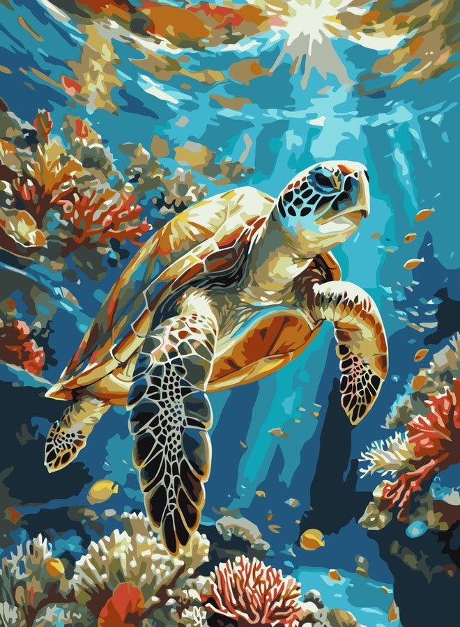 ldazao Painting by Numbers for Adults Number Oil Painting Kit Paint by Numbers Kit Beginner Turtle DIY Painting Kits for Adults Without Frame Paint by Number On Canvas for Gift Home Wall Decor - Image 1