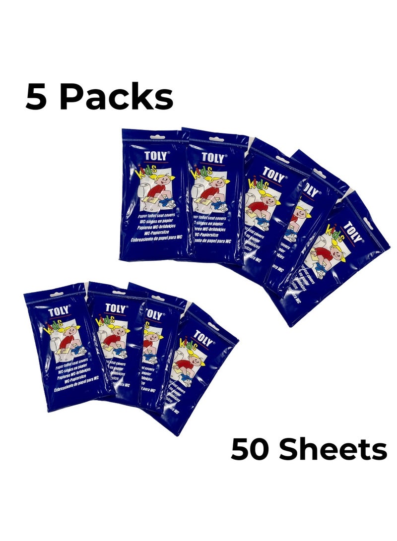 Toly Kids 50 - Toilet Seat Covers for Toddlers & Kids | Cute Cartoon Designs, Disposable & Eco-Friendly (50 Sheets, 5 Packs) | Ideal for Potty Training & Travel - Image 4
