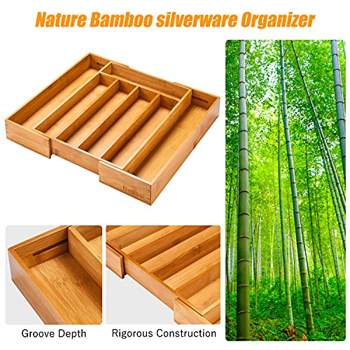 Bellsal Silverware Organizer Kitchen Drawer Organizer Expandable Bamboo Utensil Holder Cutlery Tray for Kitchen Utensil and Flatware Bedroom Office - Image 5