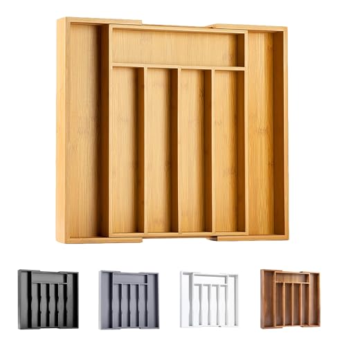 Bellsal Silverware Organizer Kitchen Drawer Organizer Expandable Bamboo Utensil Holder Cutlery Tray for Kitchen Utensil and Flatware Bedroom Office - Image 1