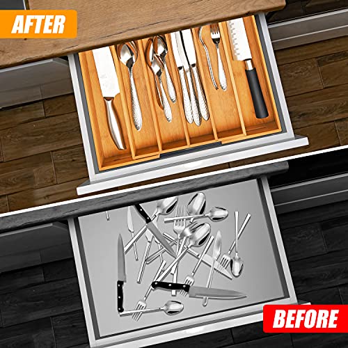 Bellsal Silverware Organizer Kitchen Drawer Organizer Expandable Bamboo Utensil Holder Cutlery Tray for Kitchen Utensil and Flatware Bedroom Office - Image 3