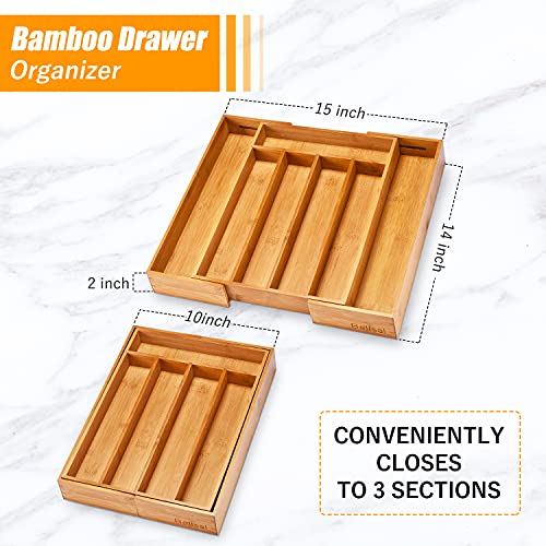 Bellsal Silverware Organizer Kitchen Drawer Organizer Expandable Bamboo Utensil Holder Cutlery Tray for Kitchen Utensil and Flatware Bedroom Office - Image 2
