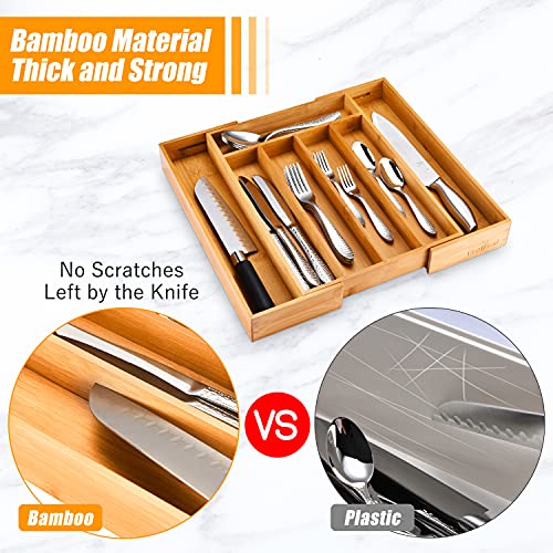 Bellsal Silverware Organizer Kitchen Drawer Organizer Expandable Bamboo Utensil Holder Cutlery Tray for Kitchen Utensil and Flatware Bedroom Office - Image 4