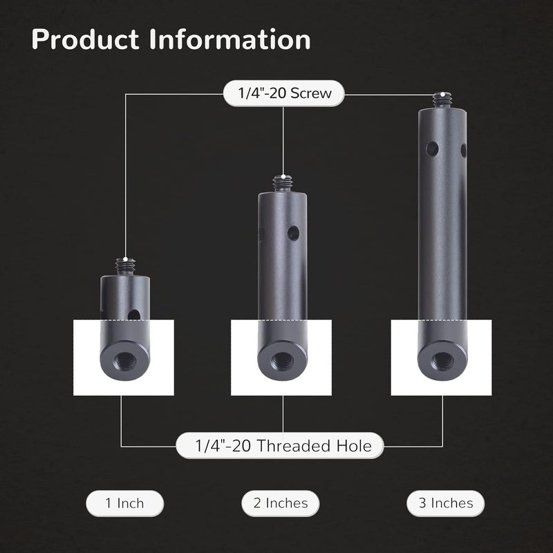 Nitze 15mm Rod with 1/4” Screw 1 Inch/2 Inches/3 Inches (3 pcs) Aluminum Alloy 15mm Rods wtih 1/4" Male to Female Threads - R15-1/4-KIT - Image 2