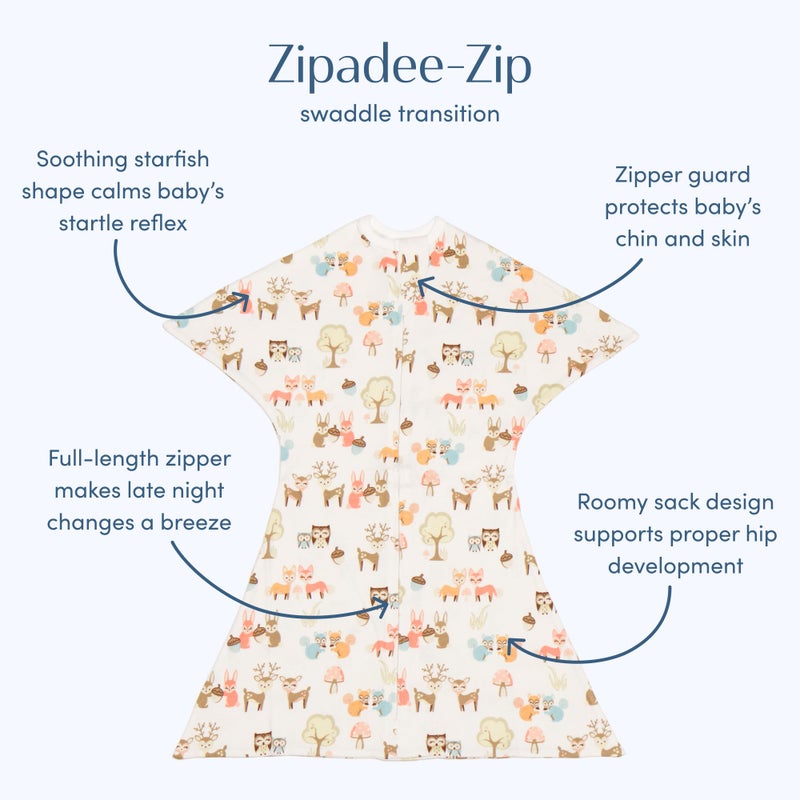 SleepingBaby Zipadee-Zip Transition Swaddle - Cozy Baby Swaddle Blanket with Zipper Convenience - Roomy Wearable Blanket for Easy Diaper Changes - Woodlands, Small (4-8 Month) - Image 2