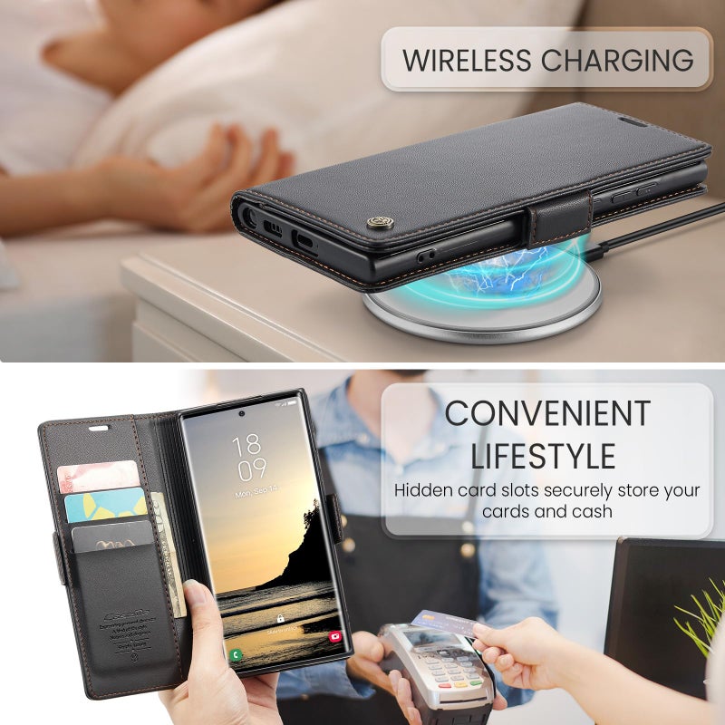 SINIANL for Samsung Galaxy S25 Ultra Wallet Case with RFID Blocking, S25 Ultra Case Wallet for Men Women with Card Holder Magnetic Clasp Kickstand Leather Book Folio Case for Galaxy S25 Ultra Black - Image 4