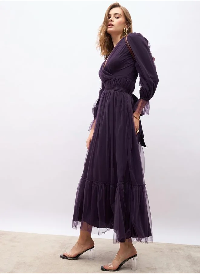 Styli Plain Long Sleeves A-Line Maxi Dress