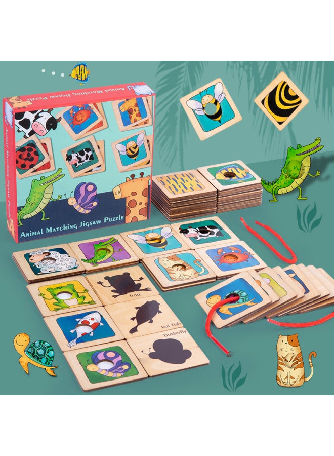 Animal Pattern Matching Montessori Teaching Aids Children Find Shadow Matching Puzzle Board Card Figure Shadow Shape Correspondence-Color:Fur Shadow Pairing - Image 1