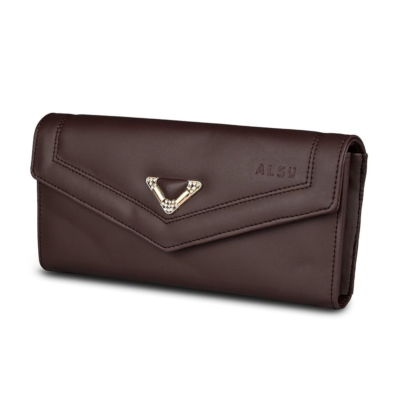 ALSU Women's Hand Wallet Purse Clutch | Phone Pocket | Coin Pocket | 4 Card Slots (Brown) - Image 1