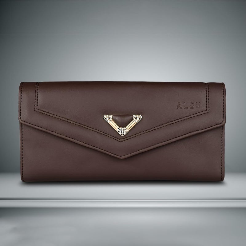 ALSU Women's Hand Wallet Purse Clutch | Phone Pocket | Coin Pocket | 4 Card Slots (Brown) - Image 2